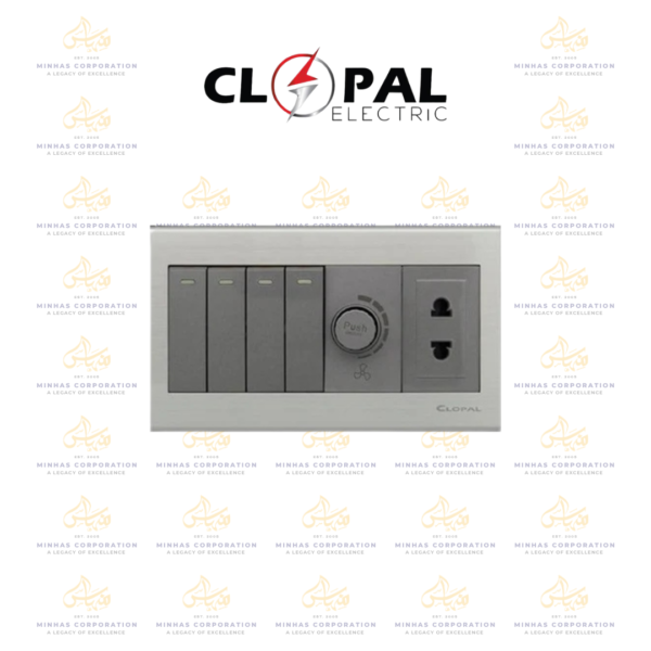 Clopal Elegant Grey Series 4 + 1 Dimmer + 1 Socket