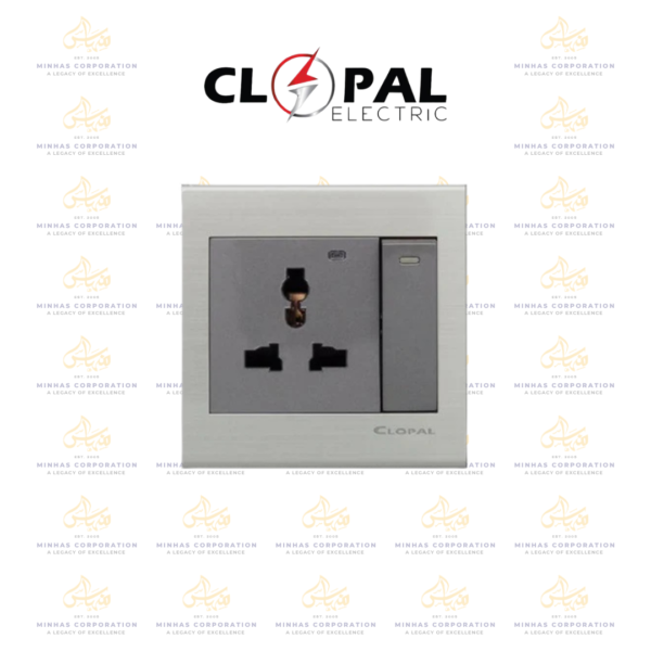 Clopal Elegant Grey Series Light Plug Sw+Soc With LED