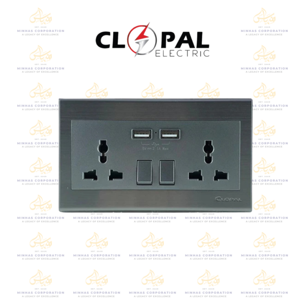 Clopal Elegant Grey Series Double Multiplug with 2 USB Ports