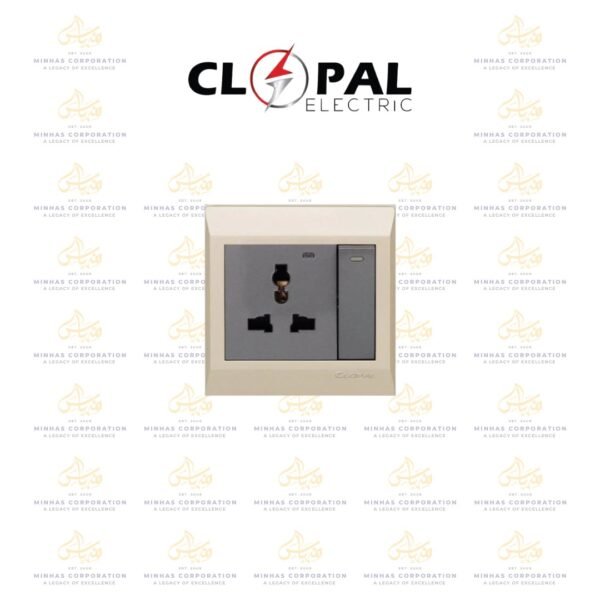 Clopal Golden Metallic Light Plug Switch + Socket with LED