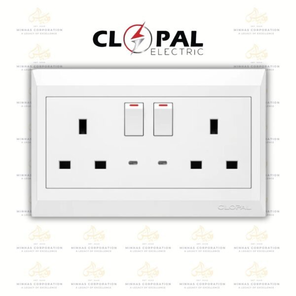 Clopal Ideas White Double Multi + 13A Flat BS Socket