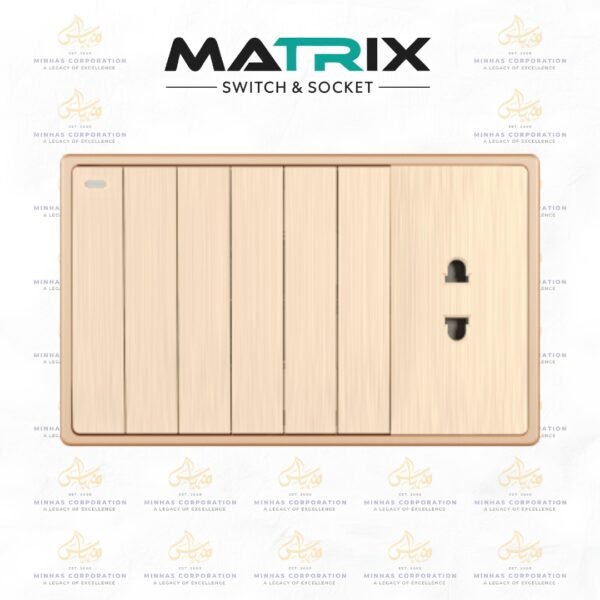 Matrix Icon Gold 6 Gang Switch with 1 Socket