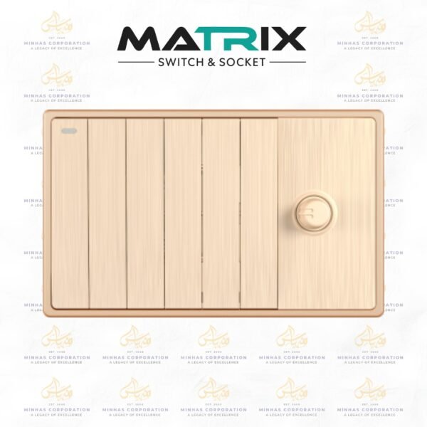 Matrix Icon Gold 6 Gang Switch with Fan Dimmer