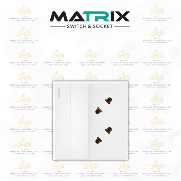 Matrix Icon White 2 Gang Switch with 1 Socket