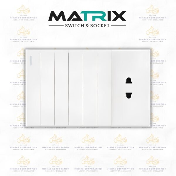 Matrix Icon White 6 Gang Switch with 1 Socket