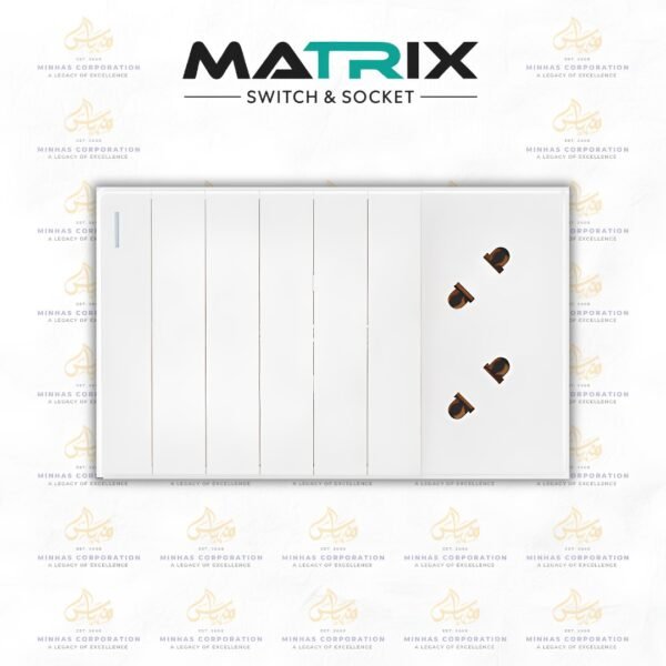 Matrix Icon White 6 Gang Switch with 2 Socket