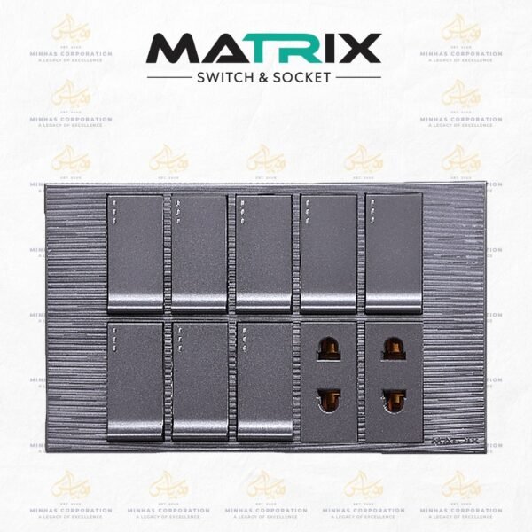 Matrix Excel Grey 8-Switch 2-Socket