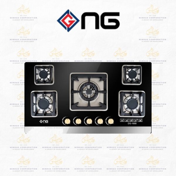 NasGas DG-GN 5 Built-in Hob – 5 Burner Tempered Glass Gas Stove with Auto Ignition