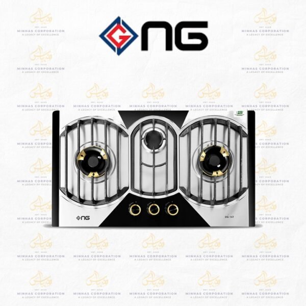 NasGas DG-147 Built-in Hob – 3 Brass Burners Stainless Steel Gas Stove with Auto Ignition