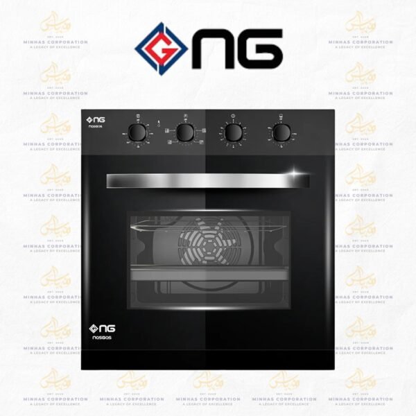NasGas NG-550 Black Glass Built-in Oven: 56L Hybrid with Electric Blower Exhaust