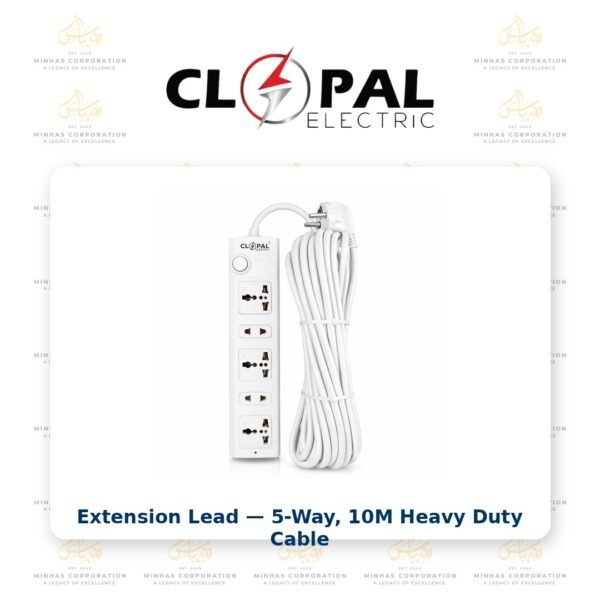 Clopal Extension Lead with 10 Mtrs Heavy Duty Copper Cable, 5 Ways Power Sockets Extension Board with Wire