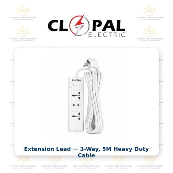 Clopal Extension Lead with 5 Mtrs Heavy Duty Copper Cable, 3 Ways Power Sockets Extension Board with Wire