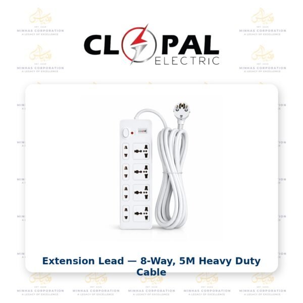 Clopal Extension Lead with 5 Mtrs Heavy Duty Copper Cable, 8 Ways Power Sockets Extension Board with Wire