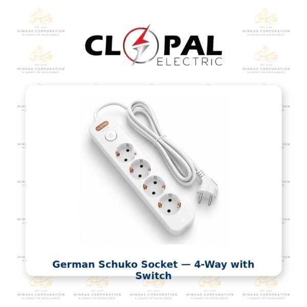 Clopal German 4 Ways Schuko Extension Socket with 1 Switch