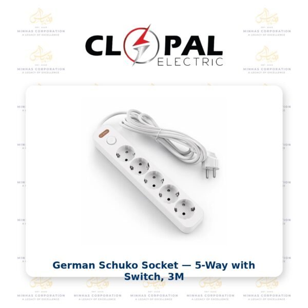 Clopal German 5-Way Schuko Extension Socket with Switch 3M Cable